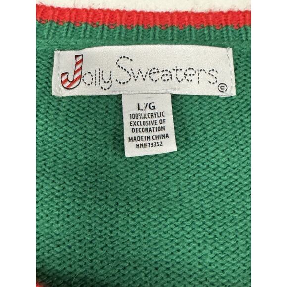 Vintage Jolly Sweaters Large Green Christmas Disco Dancing T-Rex Sweater - Picture 2 of 14